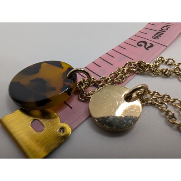 J.Crew Layered Pendant Necklace 13 Inch Gold Tortoise Shell Disc - Picture 5 of 7